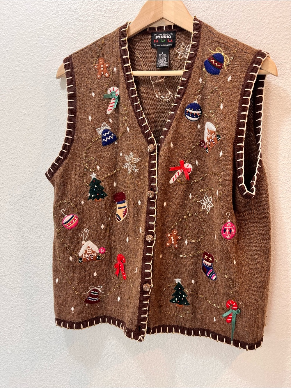 Designers Originals Brown Embroidered Holiday Sweater and vest